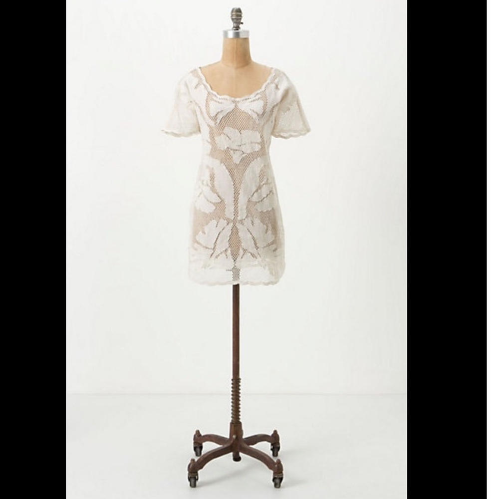 Anthropologie x Lilka Floral Mesh Tunic Top Cover Up in Cream